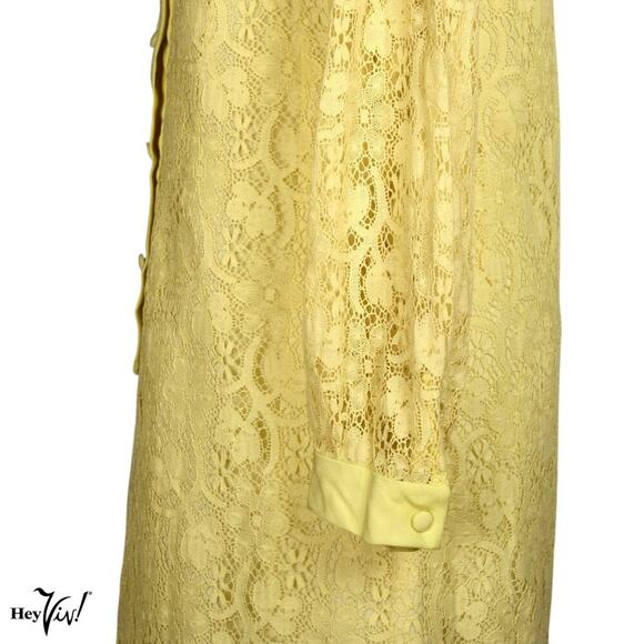 Vintage Yellow Lace Shirtwaist Mini Dress Lined Size ML B36 W 36 - Hey Viv - Picture 3 of 8